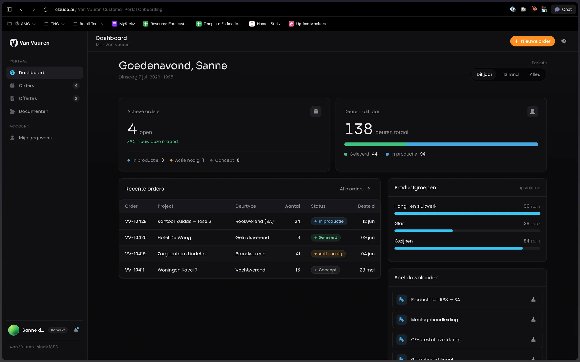 Order & Delivery Portal — dashboard dark theme