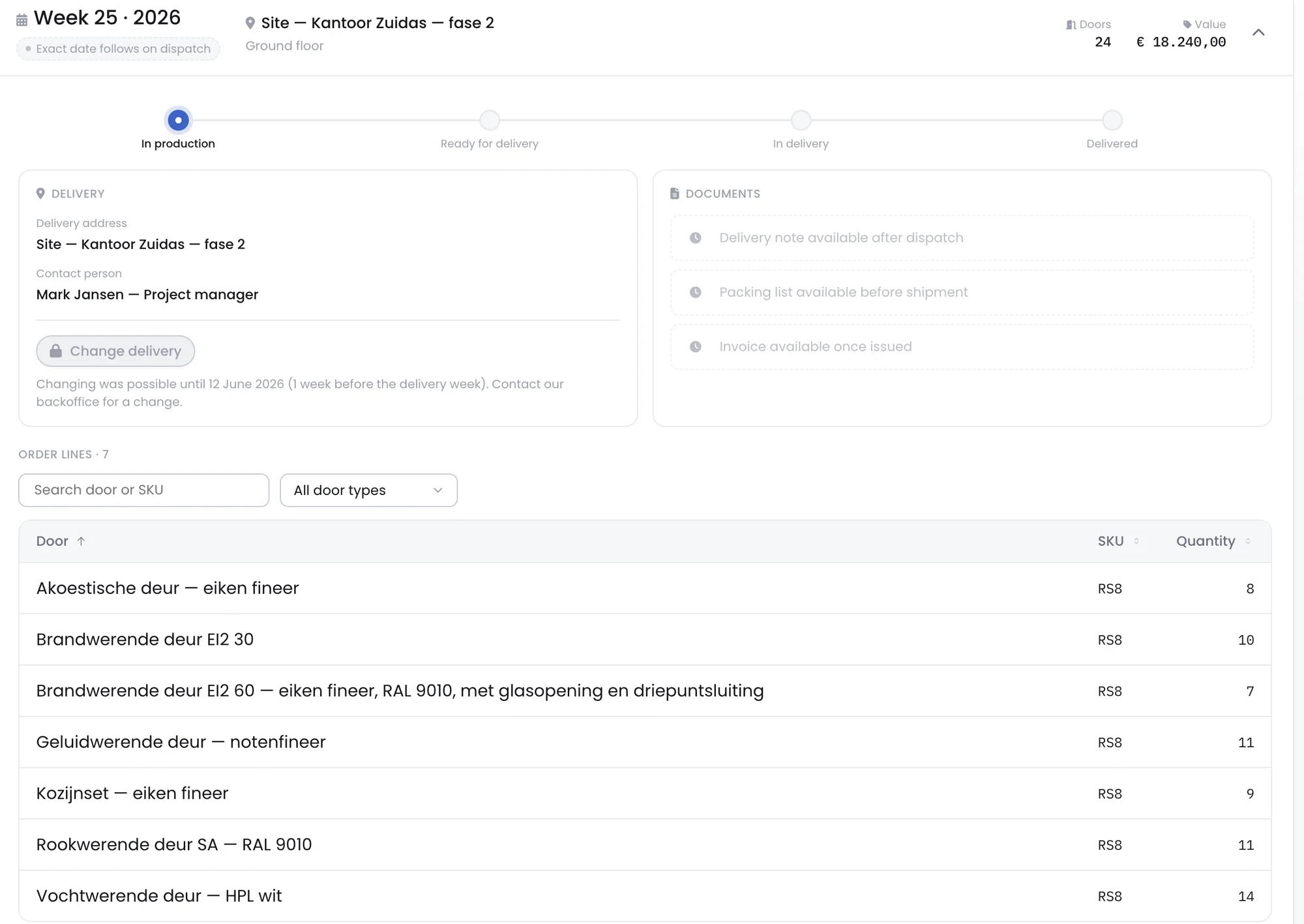 Order & Delivery Portal — prototype screen