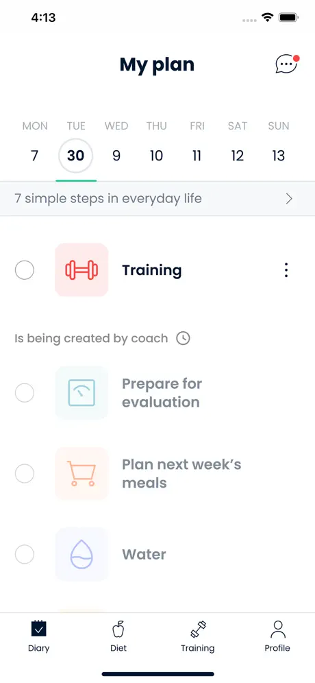 Fitness & Nutrition Coaching App daily plan