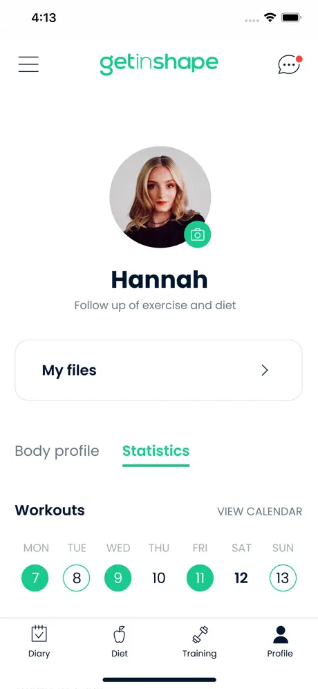 Fitness & Nutrition Coaching App profile statistics