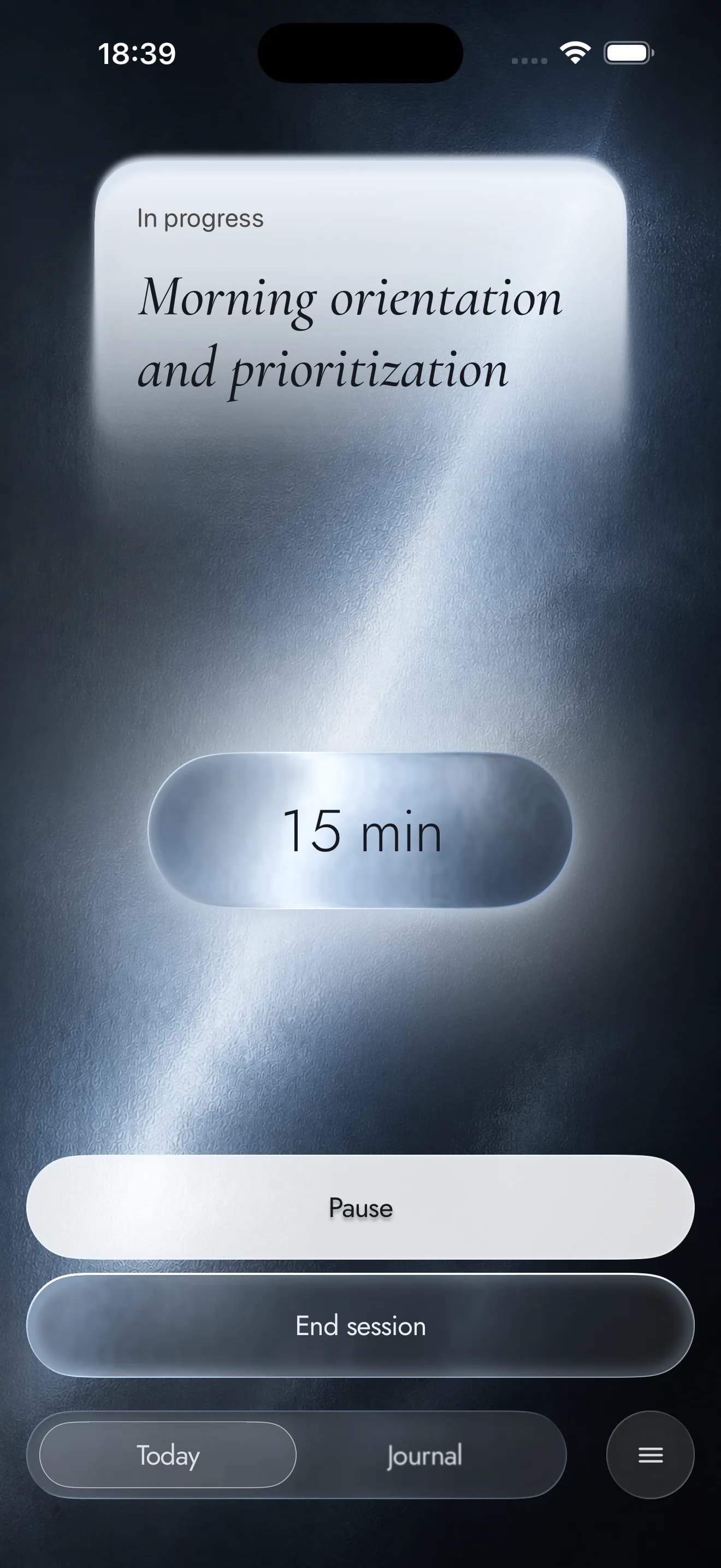 Hesya running session screen showing the active intent