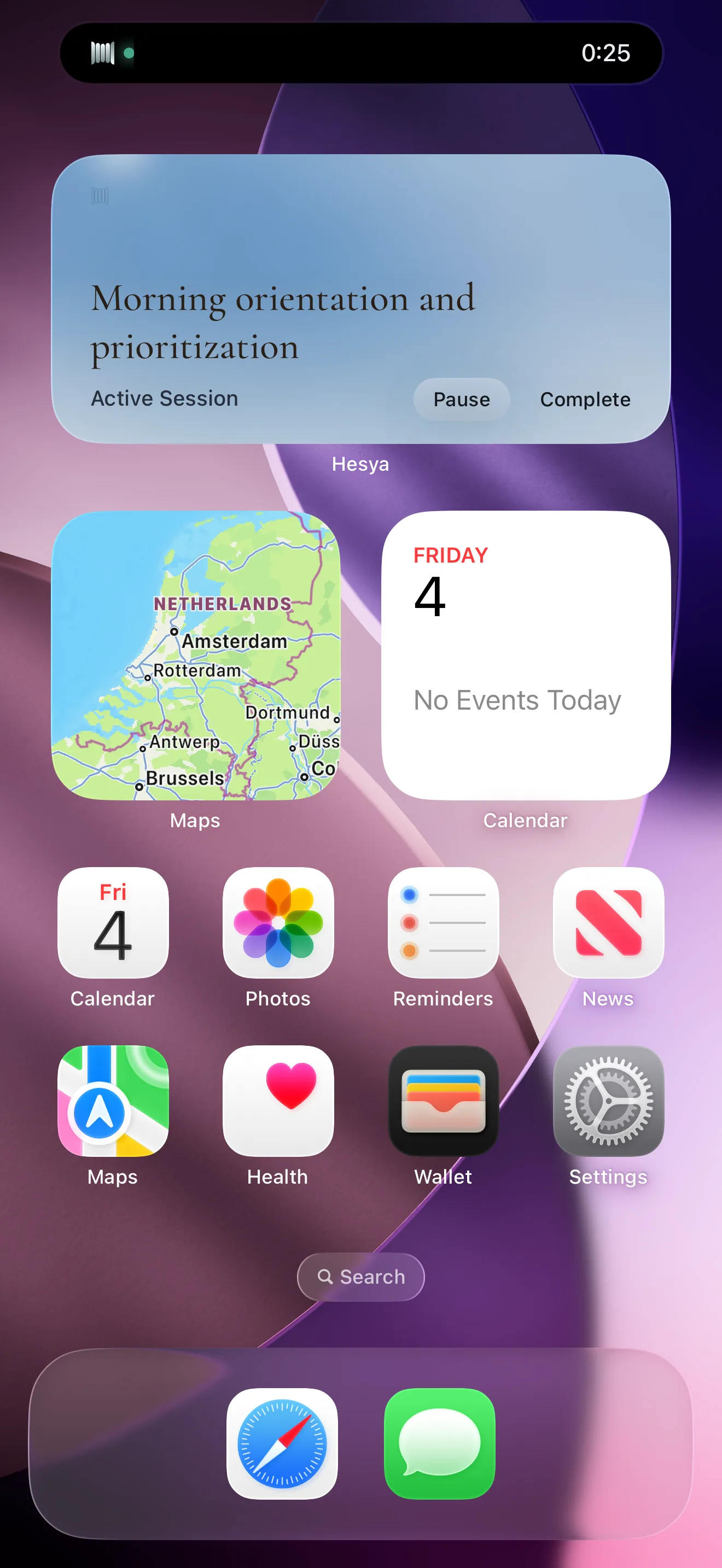 Hesya home-screen widget showing live session state